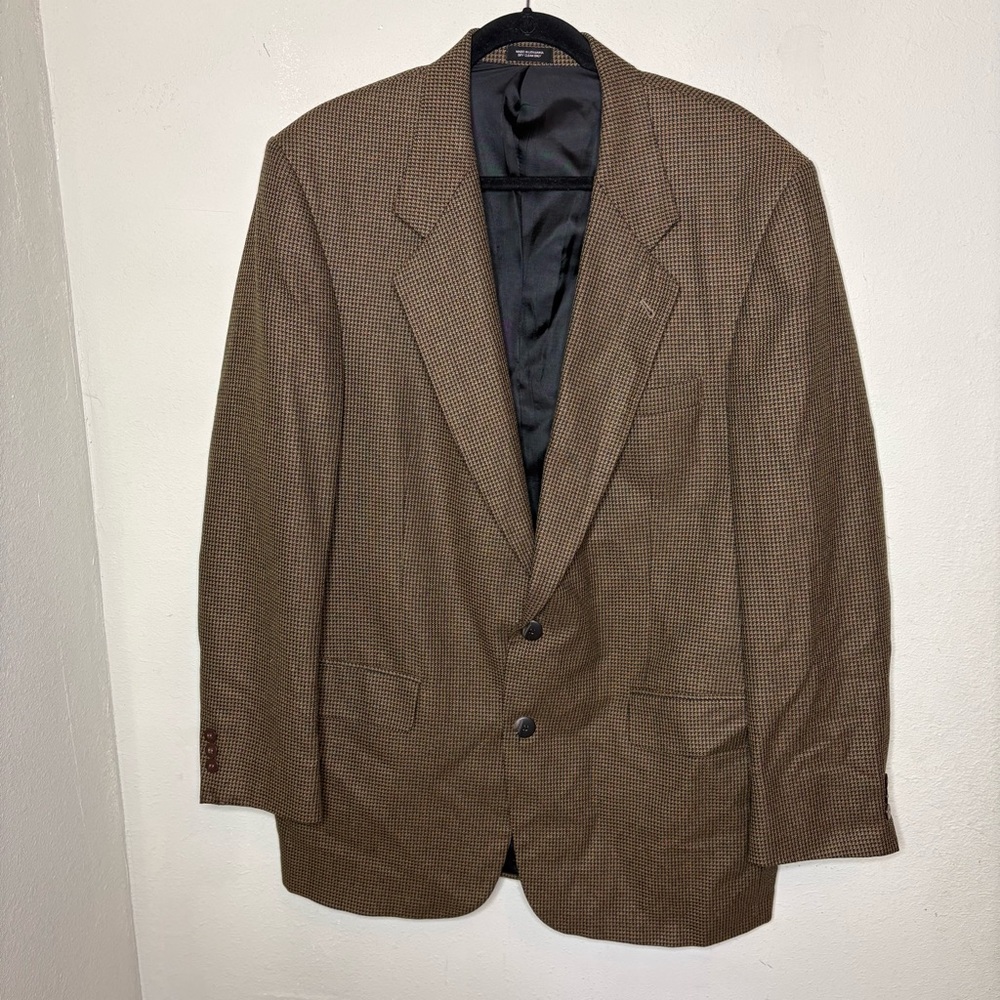 Men's Brown Houndstooth Blazer - Classic Tailored Jacket 44L